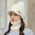 thumbnail image 4 of YAOBAMM Thick Hat Scarf Set Hat Scarf Set 2 Pcs Set Knitted Plush Ball Decor Solid Color Knitted Elastic Soft Thermal Windproof Wide Brim Baseball Neck, 4 of 6