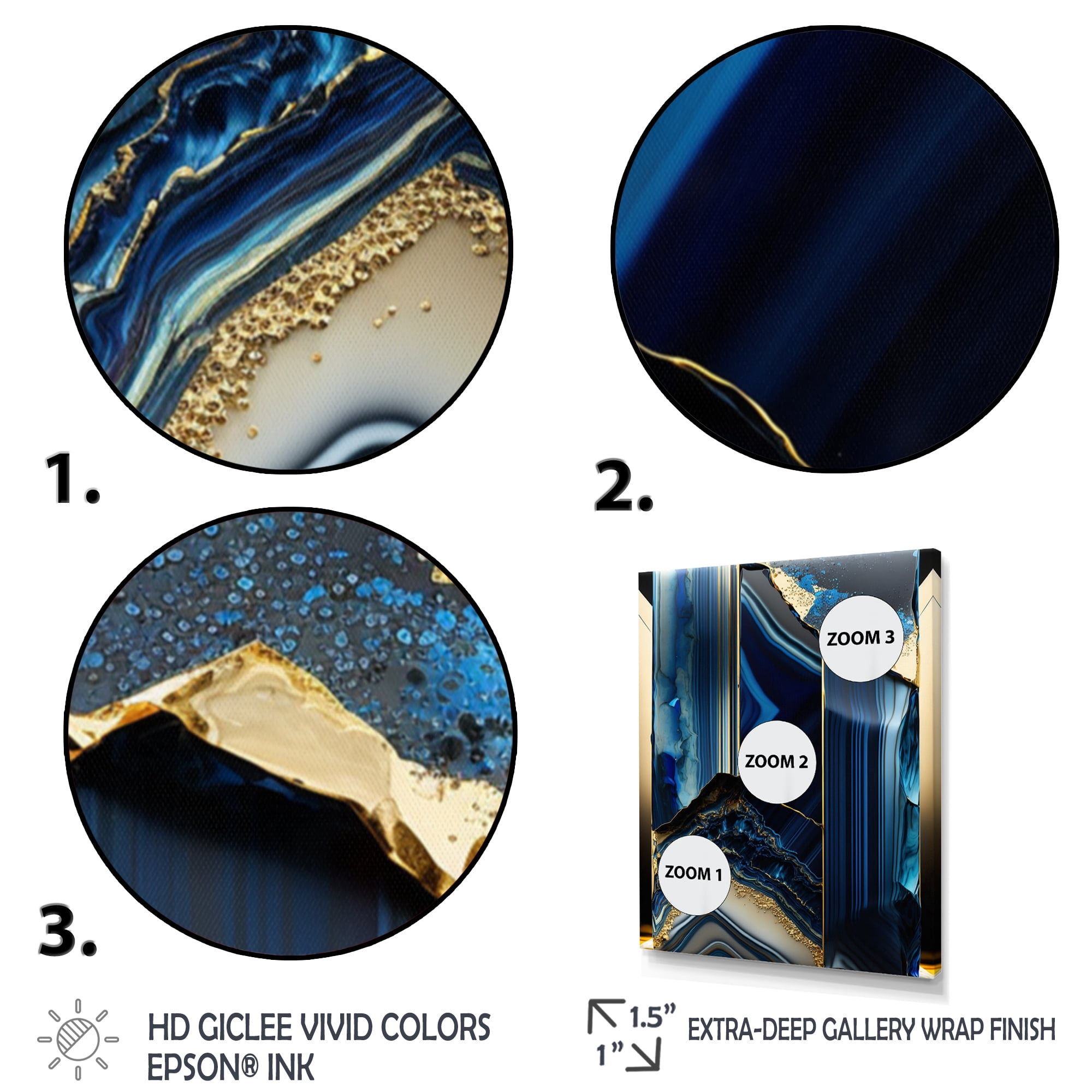 Designart Abstract Geode Geometric Blue III Canvas Wall Art