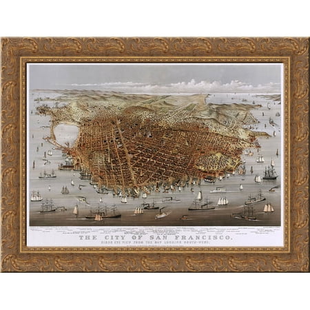 City of San Francisco 24x18 Gold Ornate Wood Framed Canvas Art by Currier and Ives