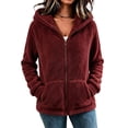 thumbnail image 3 of Tqcoqu Women's Sherpa Hooded Jacket, Full Zip Long Sleeve Fall Fleece Coat, Solid Color Winter Fuzzy Teddy Coats,Women's,Size S-XXL, 3 of 7