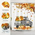 thumbnail image 4 of Fall Shower Curtain Pumpkin Maple Tree Leaves Black Plaid Truck Shower Curtain for Bathroom, Farmhouse Autumn Harvest Shower Curtain with Hooks Holiday Bathtub Decorations, 72W X 72L inches, 4 of 5