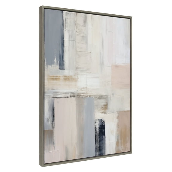Kate and Laurel Sylvie Rustic Melody Framed Canvas Wall Art by Amy Lighthall, 31.5x41.5 Gray, Modern Abstract Brushstroke Art for Wall