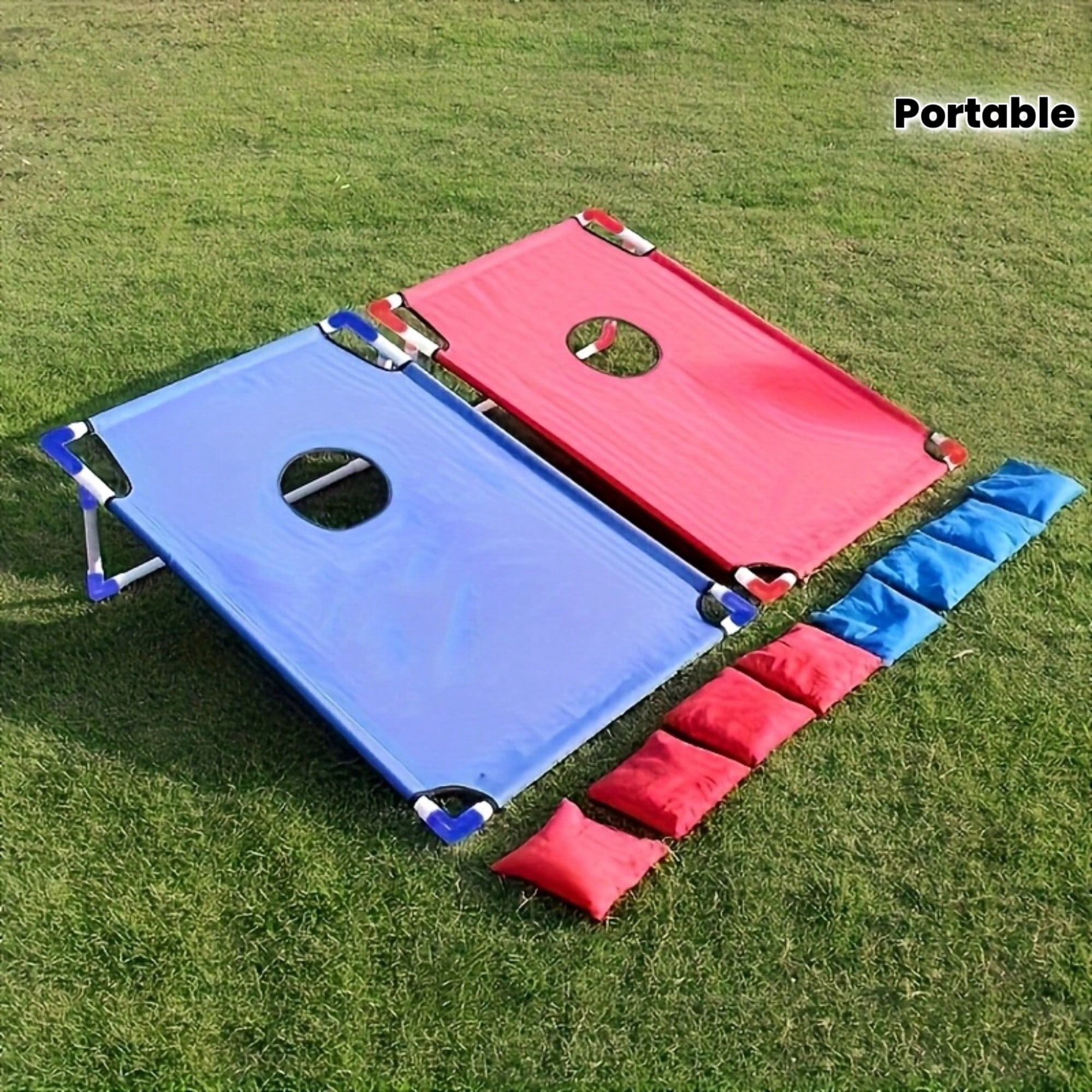 Portable Foldable Cornhole Bean Bag Toss Game Set, Red & Blue Boards with 8 Bean Bags, for Backyard, Beach, Tailgating & Family Outdoor Activities