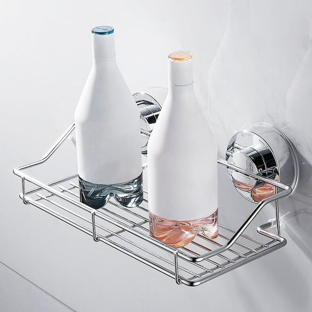 Strong Suction Shower Caddy Shower Rack Bathroom Basket Soap Shelf Storage Organiser Rustproof Bathroom for Hanging Razor Sponge Brush Stainless Steel Wall Rack for Toilet Bath and Kitche