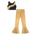 thumbnail image 4 of TiaoBug Kids Girls 2Pcs Hip Hop Jazz Street Dance Costume Metallic Crop Top with Flared Pants Tracksuit Uniform Gold 8, 4 of 7