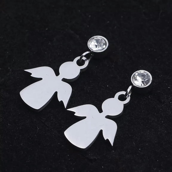 QQTDFG Stainless Steel Dangle Stud Earrings Zirconia Angel Silver 21mm 0.8mm Z370-default