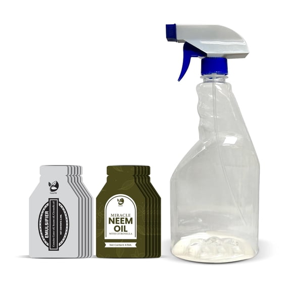 Yield RX 100% Cold Pressed Neem Oil Sachet with Citronella Natural Oil Emulsifier Sachet + Ready to Use Sprayer Bottle for Indoor and Outdoor Garden Plants