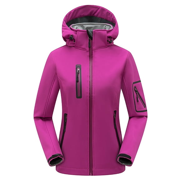 XFYSSS Fashion Women's Solid Color Zipper Pocket Outdoor Soft Shell Fleece Warm Mountaineering Jacket Assault Jacket Long Sleeve Hooded Casual Outwear & Jackets