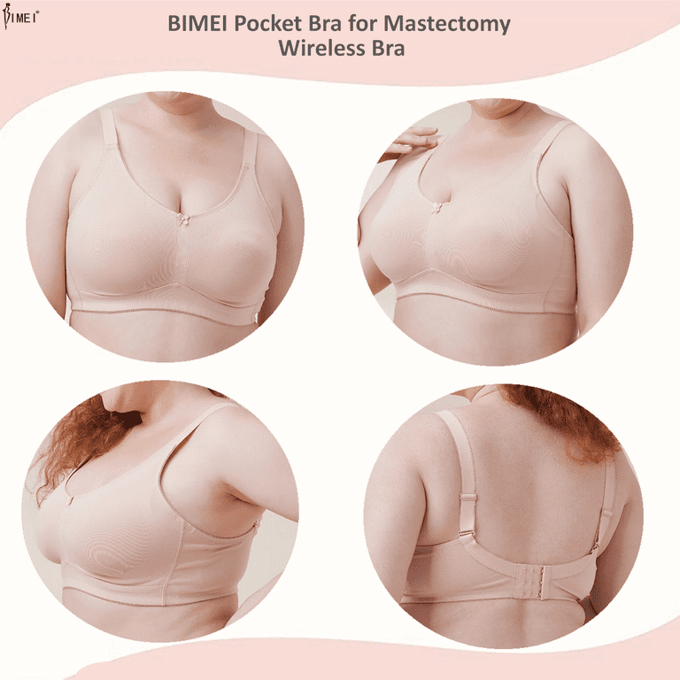 BIMEI Mastectomy Bra with Pockets for Breast Prosthesis Non-Wired Everyday  Bra - F22,Beige,38C