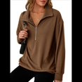 thumbnail image 3 of Sudadera Ligera y Suave de Larga con Solapa y Media Cremallera para Mujer, Estilo Informal, Holgada y con Cuello de . Café XXL, 3 of 8