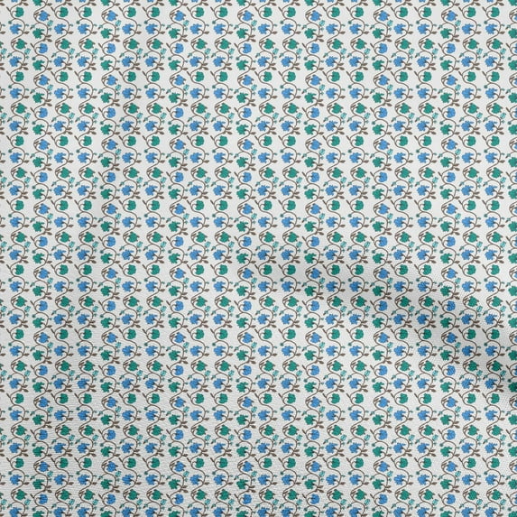 oneOone Cotton Poplin Medium Blue Fabric Asian Block Quilting Supplies Print Sewing Fabric By The Yard 42 Inch Wide