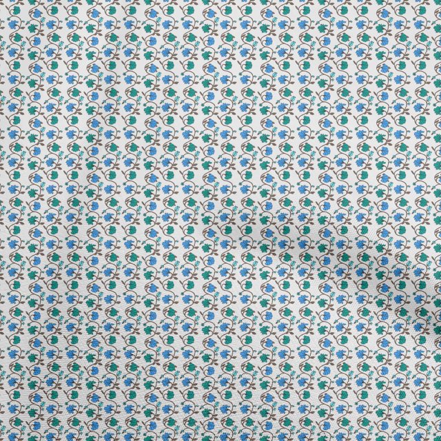 oneOone Cotton Flex Medium Blue Fabric Asian Block Sewing Material Print Fabric By The Yard 40 Inch Wide