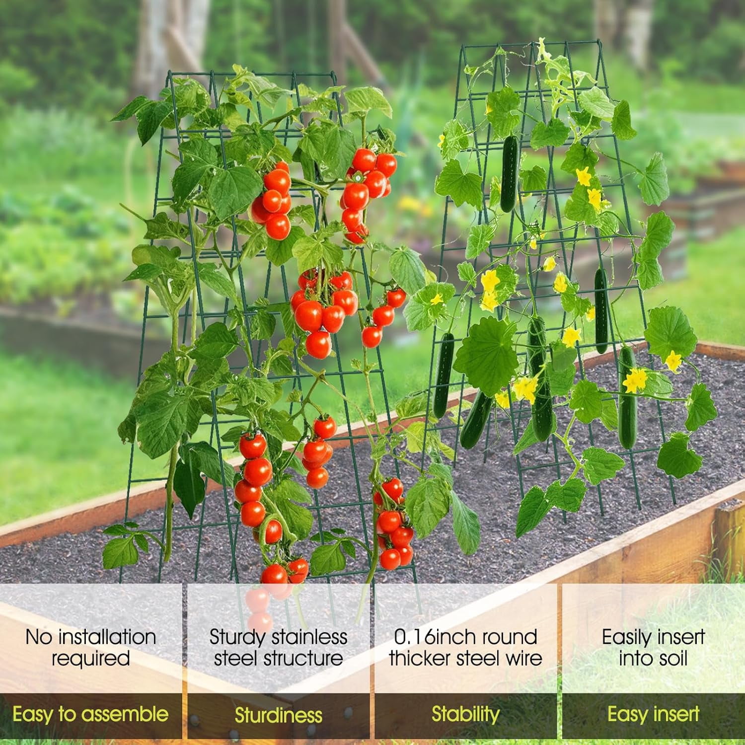 Cucumber Trellis for Raised Bed,  16.5 x 60 Inch Metal Trellis for Climbing Plants Outdoor with Plant Clips Twist Ties, Garden Plant A-Frame Trellis for Vegetable Pea Tomato (Green, 2 PCS)