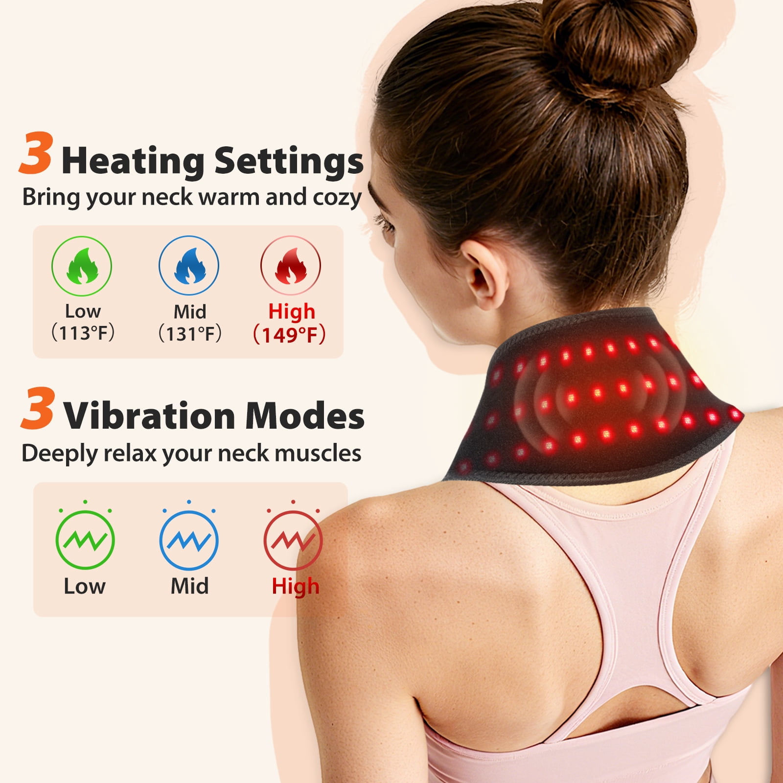 Cordless Neck Heating Pad, Neck Heated Massager with Heat Vibration Massage for Neck Relief, 3000mAh Battery Heating Pad for Neck, Ideal for Shoulders, Lower Back, Legs, and Arms