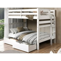 Bedz King Bunk Beds Full over Full Mission Style with End Ladder and 2 Under Bed Drawers, White