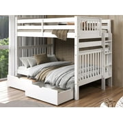 Bedz King Bunk Beds Full over Full Mission Style with End Ladder and 2 Under Bed Drawers, White