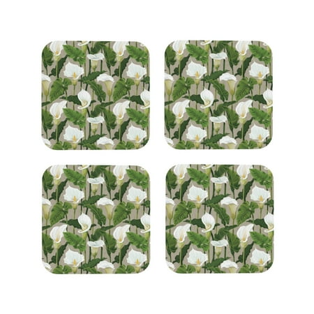 

Leather Coasters with Heat-resistant for Drinks Gorgeous Calla Lily Flowers Cup Coasters Cup Pad Mat for Tabletop Protection Coffee Table Office Desk and Housewarming Gift