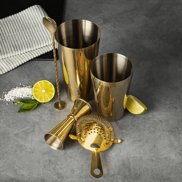 Thyme & Table Stainless Steel Gold Bar Tools Set of 4 with Shaker