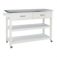 thumbnail image 3 of White Wood 47.24 in. Kitchen Island with Stainless Steel Top and Wheels, 3 of 6