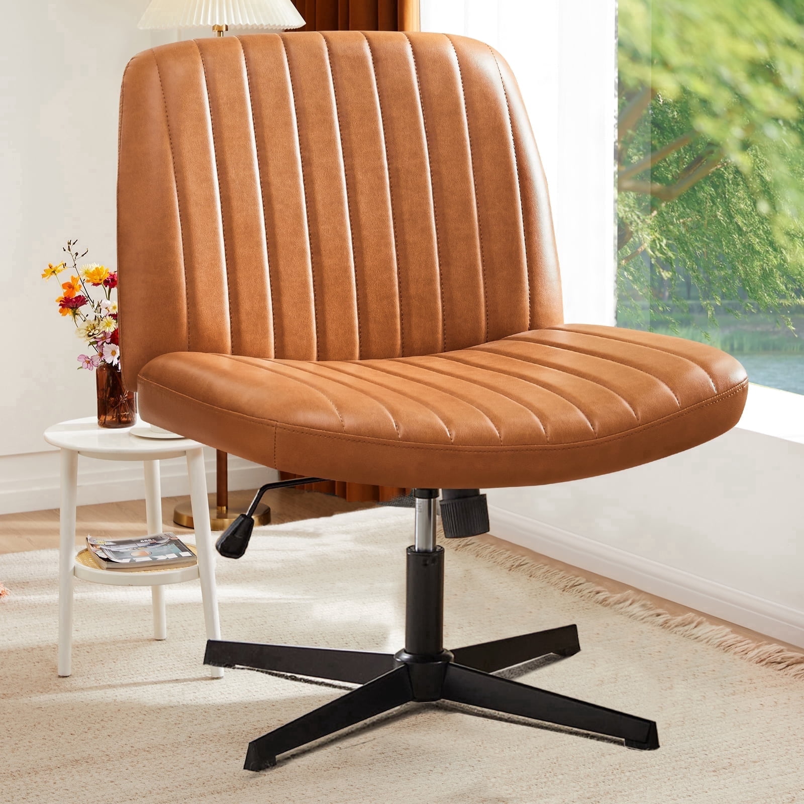 Concetta Armless Criss Cross Legged Desk Chair, Brown photo 1