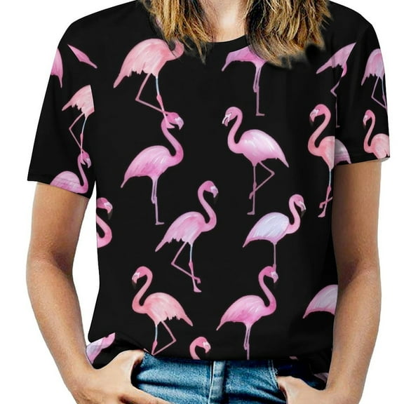 Flamingo Pattern Women's Short Sleeve T-Shirt Crew Neck Casual Summer Trendy Loose Fit Tops