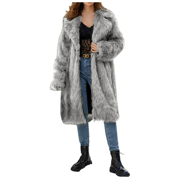 Women Fall Jacket Fashion Fuax Lapel Overcoat Fluffy Furry Winter Warm Thicken Outwears Coat