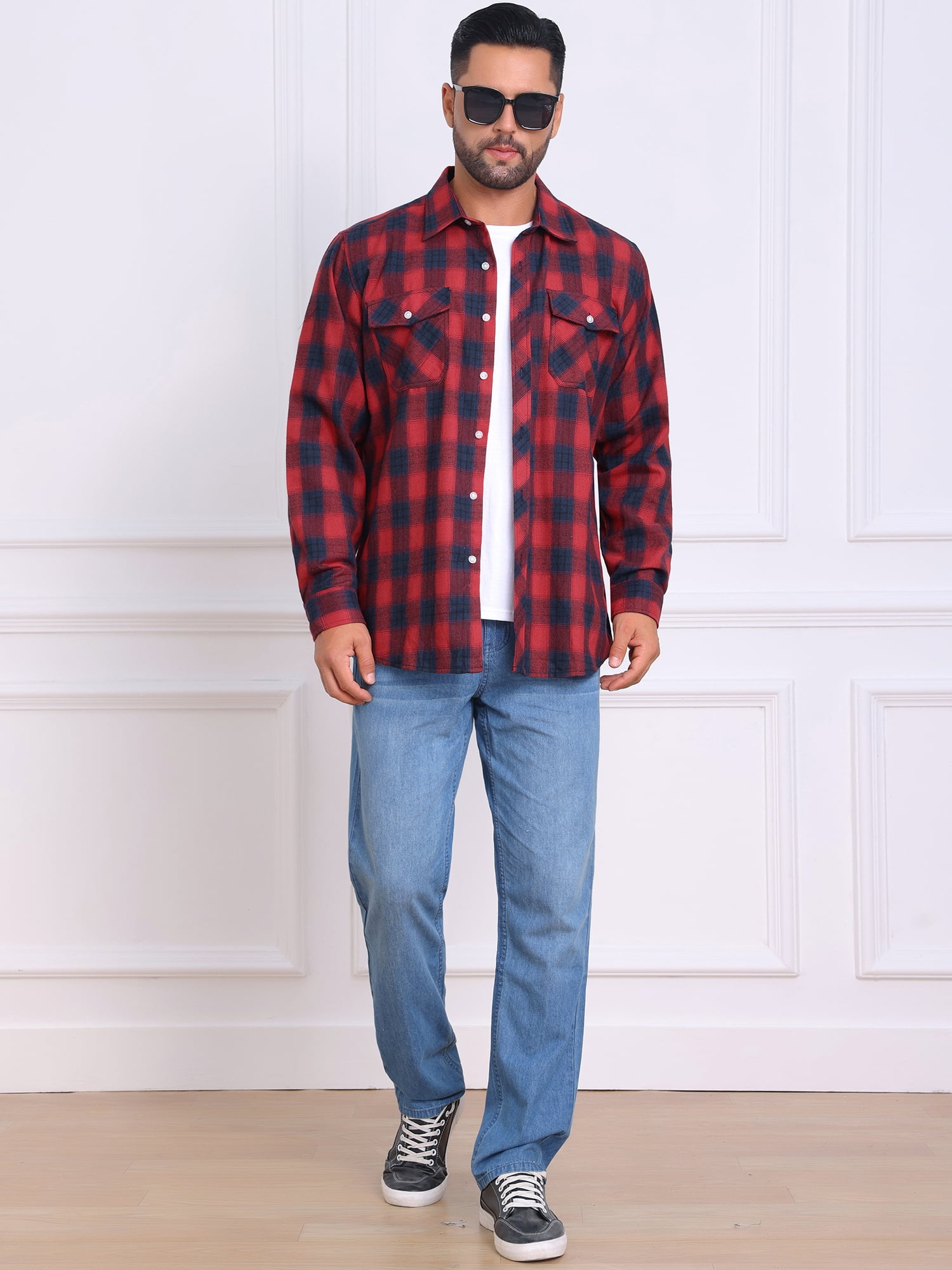 DARING DIVA Men's Contrast Color Slim Fit Long Sleeved Button Down Shirts 2XL Red Blue