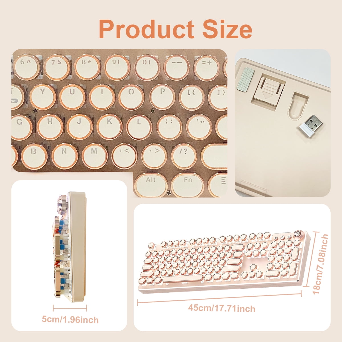 Hnjugfe Typewriter-Style Mechanical Gaming Keyboard with Backlit Keys, Beige, New, 1 Count