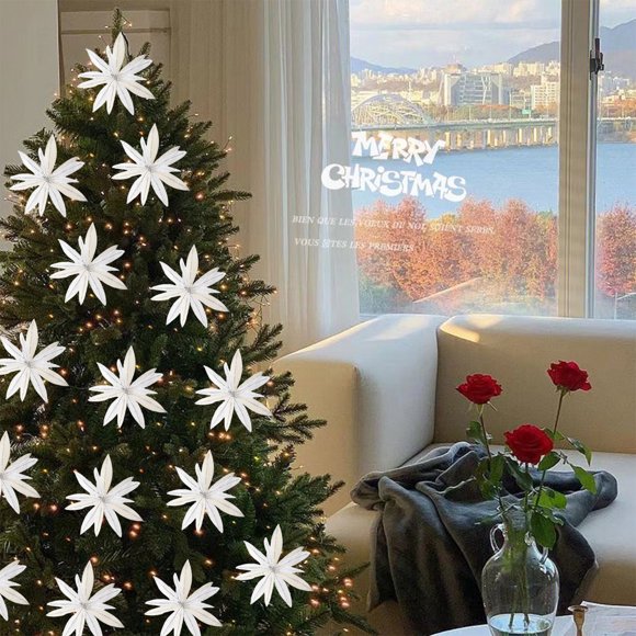 Artificial Christmas Glitter Flower Christmas Tree Flower Decoration Vase Decoration Home Wedding Party Decorations Gifts