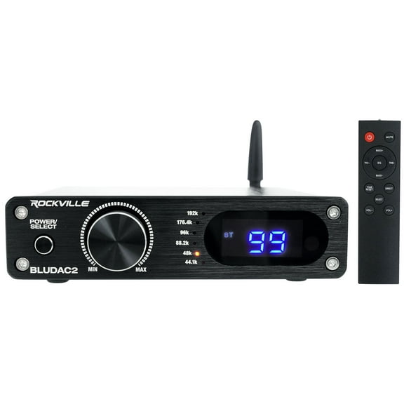 Rockville BLUDAC2B Hi-Res 192K Amplifier Home Bluetooth Receiver Optical/Sub Out