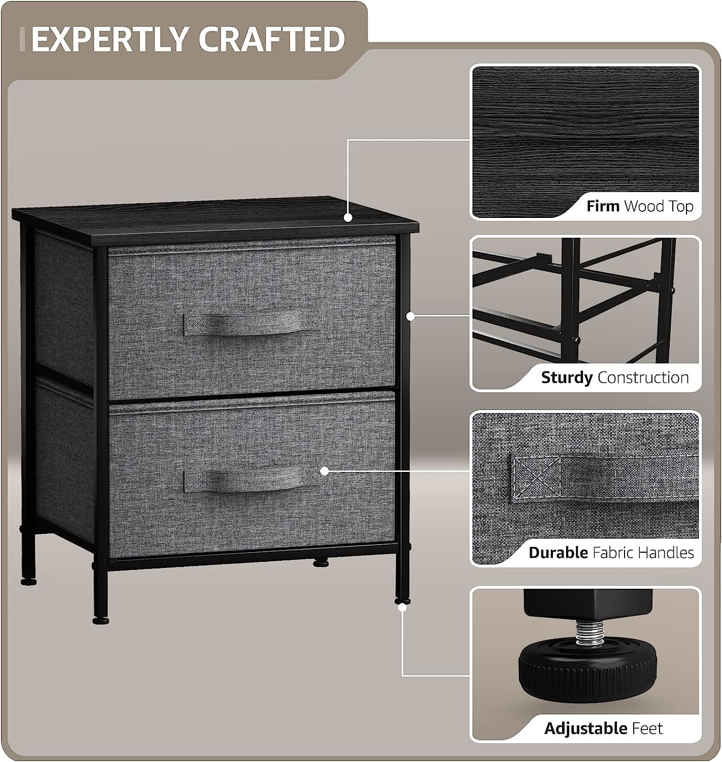 Sorbus Modern Nightstand with 2 Drawers, Set of 2, Black