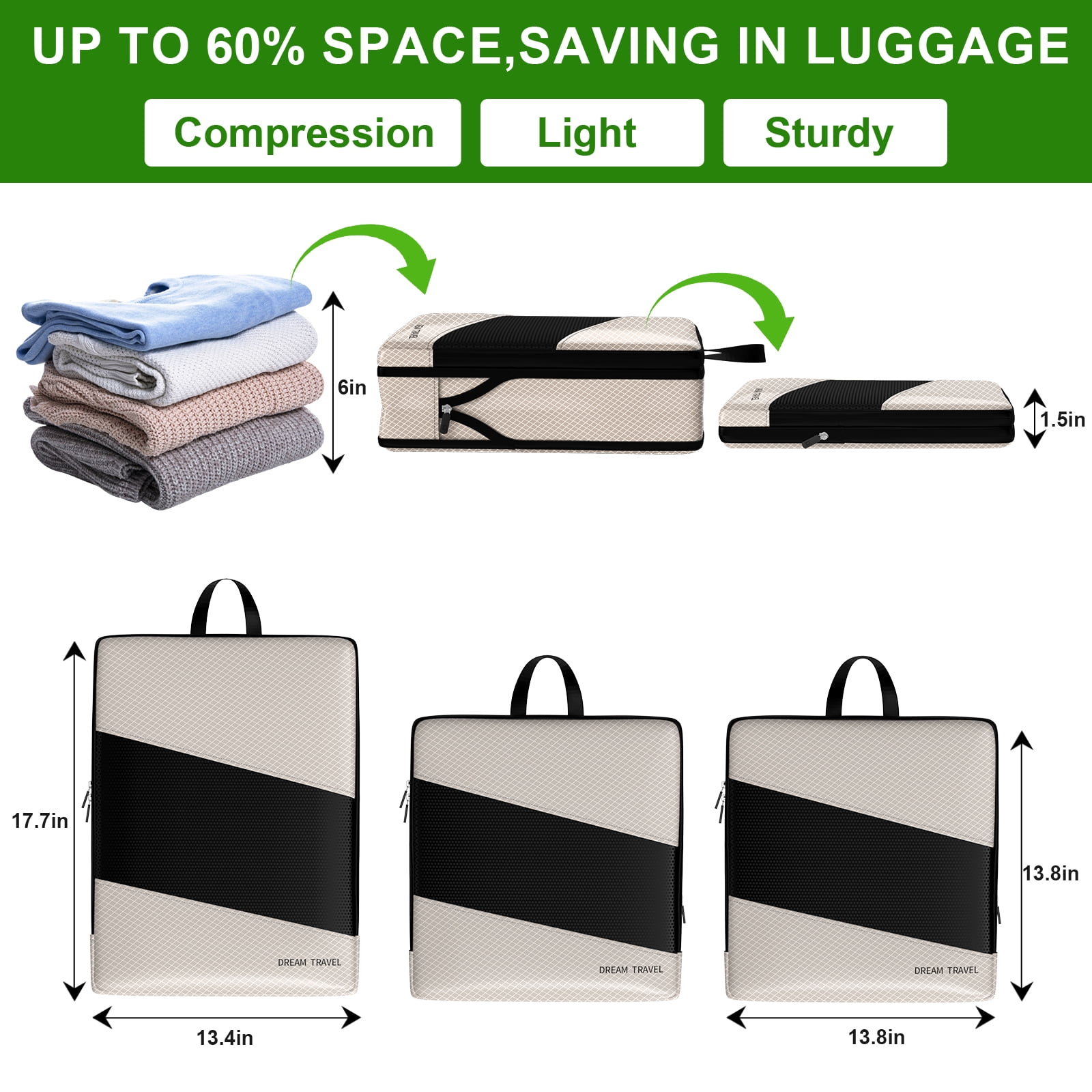 My Travel Dream Packing Cubes for Travel,6Pcs Nylon Compression Travel Cubes Set,Packing Cubes for Carry on Suitcase Travel Must Haves Luggage Organizer Bags