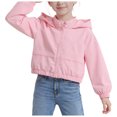 thumbnail image 4 of Vdoaml Girls Cropped Hooded Jacket Kids Full Zip Wind Coat Children Elastic Hem Long Sleeve Outerwear 13-14 Years Pink, 4 of 4