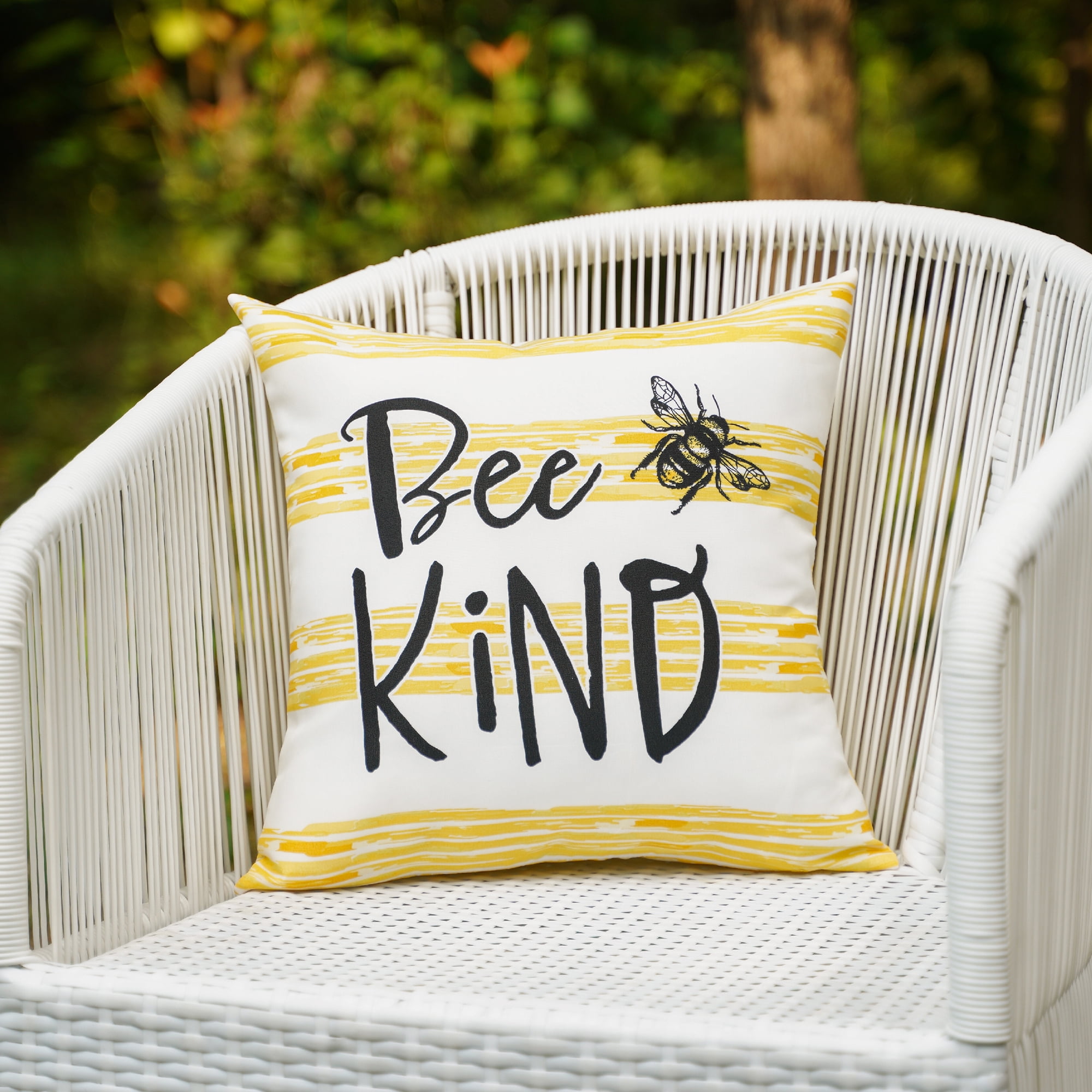 Mainstays Bee Kind Reversible Outdoor Throw Pillow, 2-Pack, 16 in, Yellow