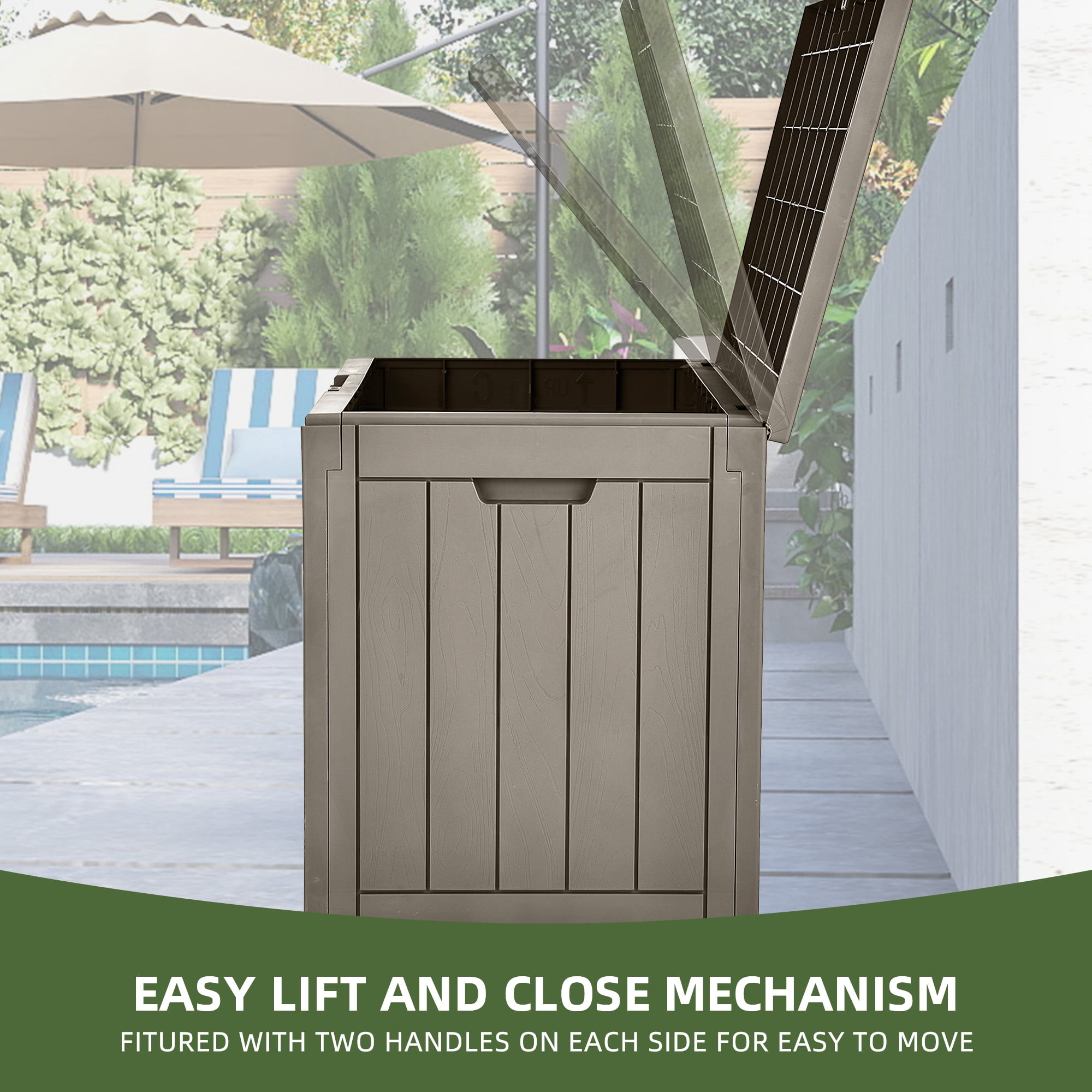 Uforic 30 Gallon Deck Boxes 2 Pack, Waterproof Outdoor Storage Box for Cushions, Garden Tools & Pool Accessories, Resin Storage Container for Patio, Deck & Garden, Brown