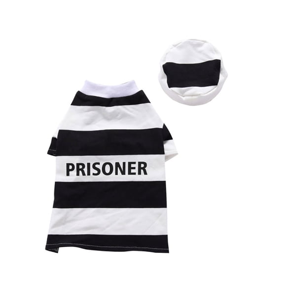 Bewildely Disfraz de prisionero para mascotas con sombrero Uniforme de Halloween Resistente al desgaste Ropa de poliéster para perros y gatos Type10 NO10