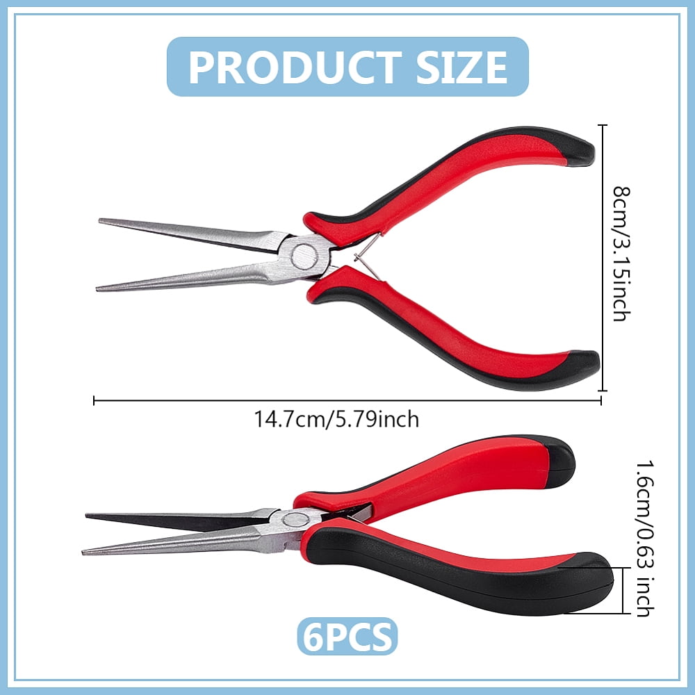 High-Carbon Steel Pointed-Nose Pliers Needle Nose Pliers with PVC Handles Stainless Steel Color Red 14.7x8x1.6cm