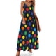 thumbnail image 1 of Vestido sin mangas con estampado de lunares multicolores y fondo negro, ropa de mujer, vestido de playa, 1 of 7