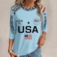 thumbnail image 3 of longantii Summer Tops for Women 250th Anniversary Usa 3/4 Sleeve shirtss Loose Crewneck American Flag Tops Fourth Of July Blouses Blue M, 3 of 4