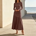thumbnail image 6 of TFEOQRY Womens Maxi Dress Crew Neck Long Sleeve Ruched Bodycon Slim Flowy Hem Formal Party Long Dresses, 6 of 9