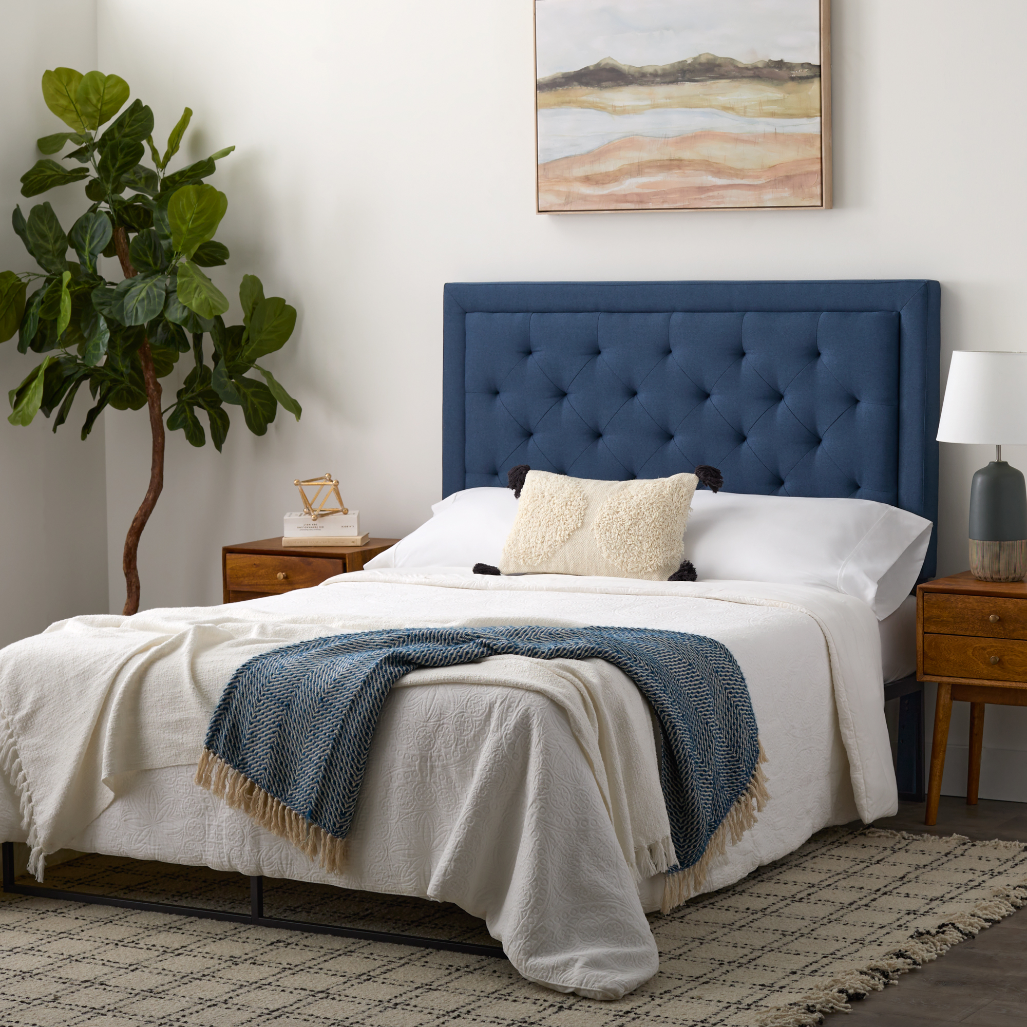 Rest Haven Medford Rectangle Upholstered Headboard with Diamond Tufting, Queen, Navy - image 3 of 11