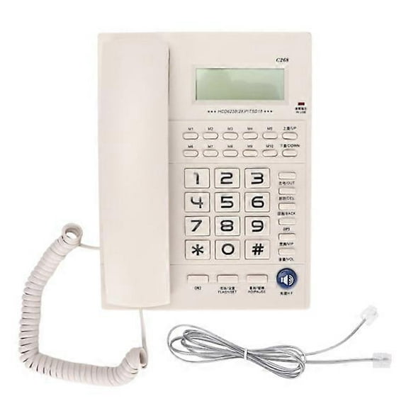 C268 Standard Corded Phone HD LED Display Handsfree Speakerphone Landline for Home Office White