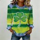 thumbnail image 2 of TaTaai Soft Comfy Womens Long Sleeve Shirt St Patrick Print Patchwork Round Neck Solid Color Casual Blouse Spring Daily Holiday Vacation Party Wear Gift, 2 of 5