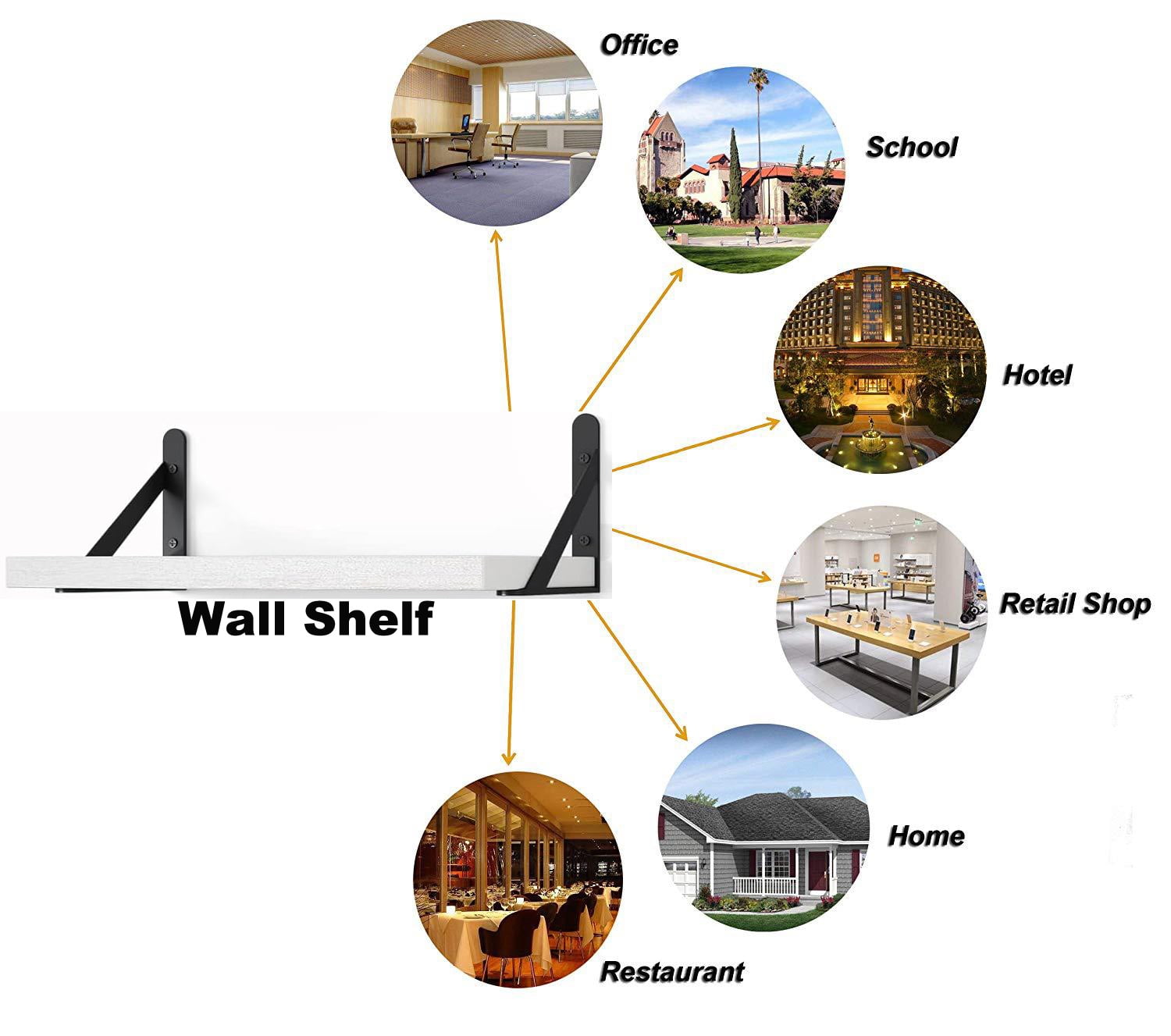 Multisize Wall-Mounted Floating Shelves W/Triangle Bracket, Rustic Decor Set of 4 White Wood Storage Shelf for Livingroom Kitchen Bedroom, Bathroom Shelves Over The Toilet
