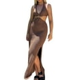 thumbnail image 3 of VISgogo Vestido Casual para Mujer, Color Sólido Sin Mangas Sin Espalda Slim-Fit Split Halter Vestido Largo VISgogo moda, 3 of 6
