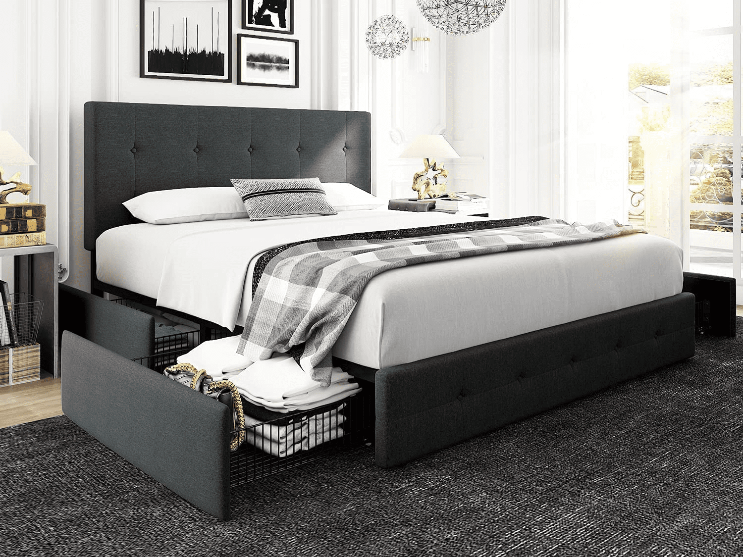 ® Metal Bed with Mattress 160x200cm Black Bed Frame Double Bed EN. Casa show original title Details about    