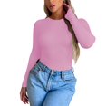 thumbnail image 5 of Baberdicy Women's T-Shirts Women's Spring and Autumn Leisure Loose Fit Tight Elastic Solid Long Sleeve Round Neck T Shirt Top Womens Tops Pink, 5 of 5