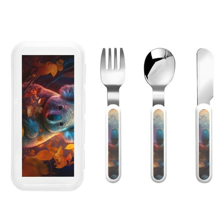 

Gaeub Forest Koala Print 3-Piece Children Knife Spoon Fork Set Stainless Steel Child Flatware Set Kids Utensils Set with Case for Lunch Box (Fork Spoon Knife Combo)