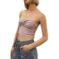 thumbnail image 4 of Coduop Women Twist Front Knitted Tube Top Strapless Solid Ruched Rib-Knit Crop, 4 of 8