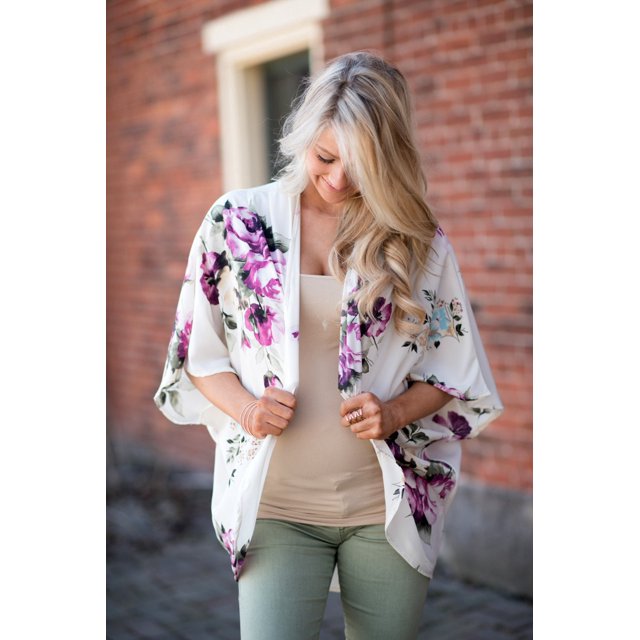 Nouveau Kimono à Fleurs pour Femmes Cardigans Décontracté Lâches sur la Couverture
